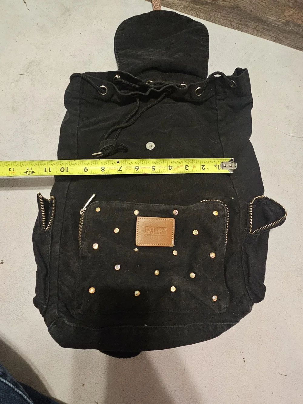 PINK Victoria's Secret Black Canvas Studded Drawstring Backpack